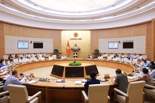 Prime Minister Phạm Minh Chính speaks at the Government's regular August meeting. — VNA/VNS Photo Dương Giang