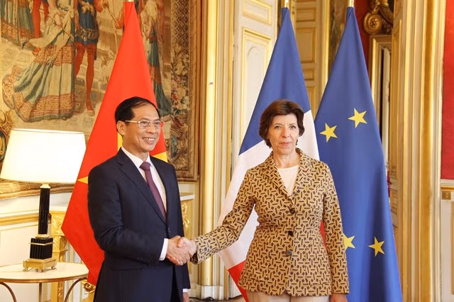 Vietnamese Minister of Foreign Affairs Bùi Thanh Sơn meets with French Minister of Europe and Foreign Affairs Catherine Colonna. VNA/VNS Photo