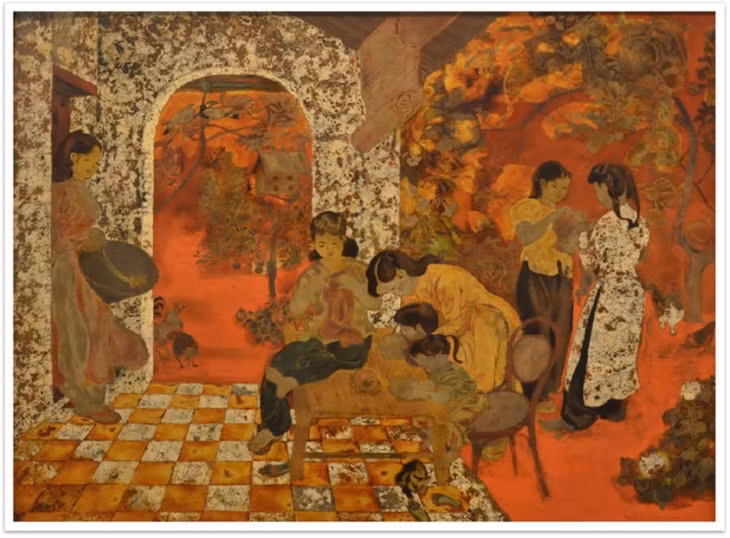 Working on knitting by Tran Van Can