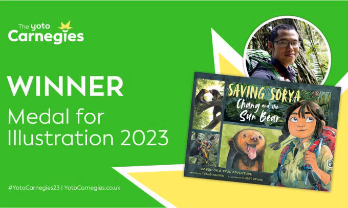 A panel announcing the winner for the 2023 Yoto Carnegie Medal for Illustration. Photo by Yoto Carnegie