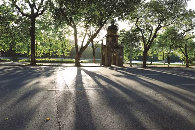 The ancient Hòa Phong Tower next to Hoàn Kiếm Lake.