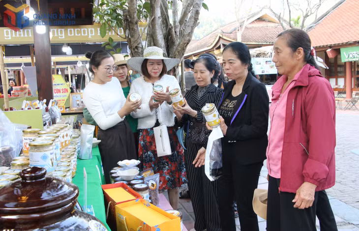 Các gian hàng hội chợ OCOP thu hút du khách và nhân dân mua sắm.