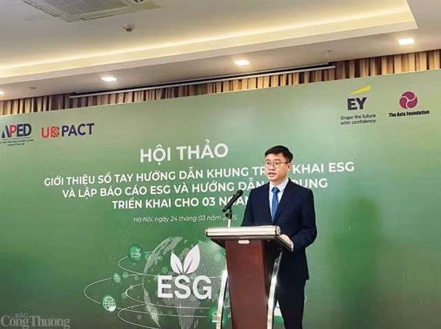 Nguyễn Đức Trung, deputy director of the Department of Private Enterprise Development under the Ministry of Finance, speaks at a conference in Hà Nội on Monday. — Photo congthuong.vn
