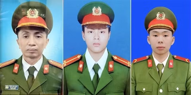 (From left) Đặng Anh Quân, head of the Fire Prevention and Control Team of Cầu Giấy Police, Đỗ Đức Việt, 24, and Nguyễn Đình Phúc,19. — Photo courtesy of Thông tin Chính phủ