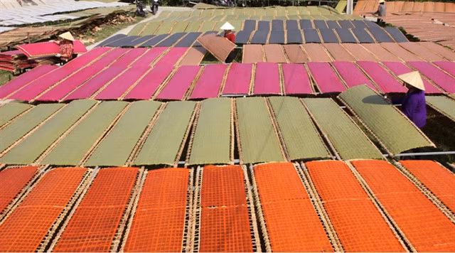 Workers lay the noodles out to dry. Photo baobacgiang.com.vn