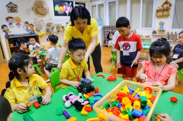 A kindergarten in Hà Nội on April 13, 2022, the first day of reopening after nearly a year of closure due to COVID-19.