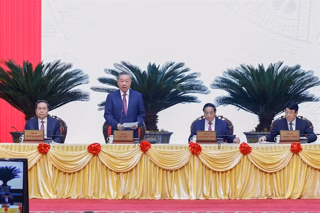 Newly-elected Party Secretary Tô Lâm speaks after his appointment. — Photo baochinhphu.vn