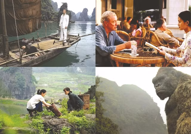Some foreign films were set in Việt Nam, including (clockwise from left) 'Indochine' (France, 1992), 'The Quiet American' (the US, 2002), 'Kong: Skull Island' (the US, 2017) and 'Les filles du botaniste' (France and Canada, 2006). Photo courtesy of Paradis Films, Miramax Films, EuropaCorp, Warner Bros