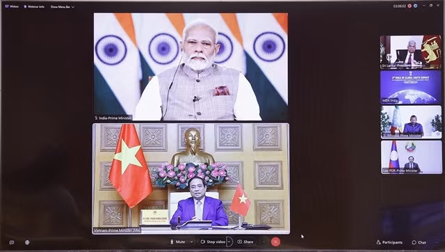Prime Minister Phạm Minh Chính delivers his speech at the third Voice of Global South Summit chaired by Indian PM Narendra Modi. — VNA/VNS Photo