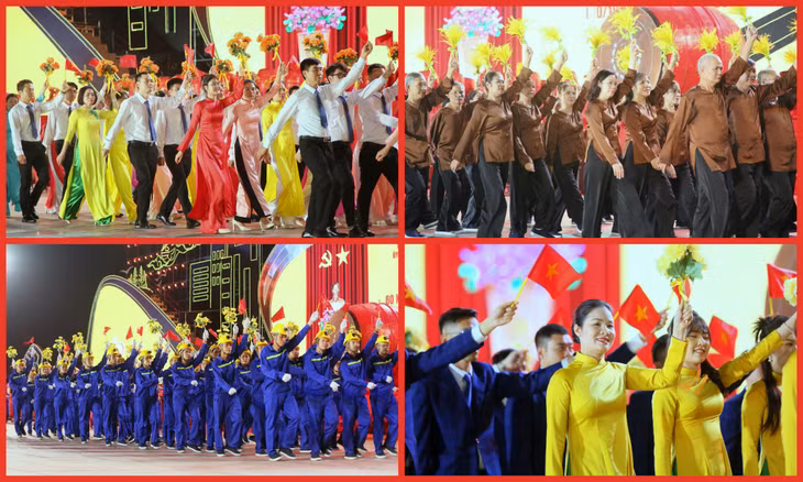 Marching groups: Intellectuals- Farmers- Workers- Businessmen