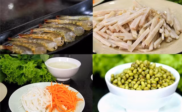 Ingredients to make the cake's dumpling include green bean, pork, shrimp and others. Photo dienmayxanh.com