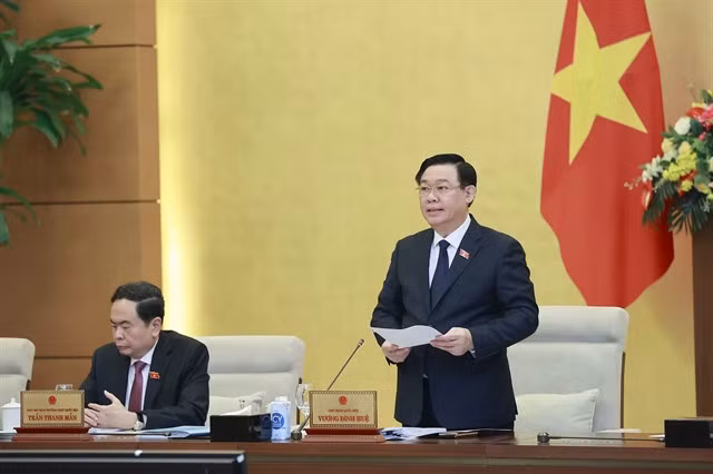 National Assembly Chairman Vương Đình Huệ delivers his speech at the opening ceremony of the 23rd session of National Assembly Standing Committee in Hà Nội on Tuesday morning.— VNA/VNS Photo Doãn Tấn