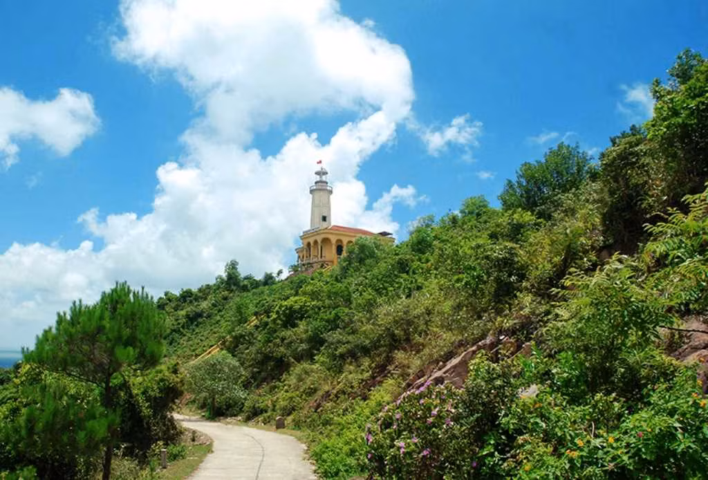 Two sides of the road leading to the lighthouse are covered by lush greenery and glorious bushes of wildflowers.