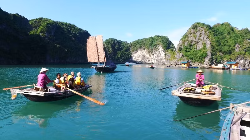 Bamboo rowing service at Vung Vieng area