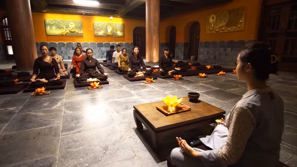 Taking part in meditation programs at the five-star resort of Yen Tu Legacy.