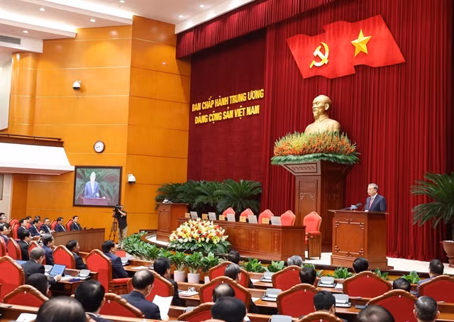 Party General Secretary Tô Lâm speaks at the conclusion meeting of the 13th Party Central Committee on October 8 morning. — VNA/VNS Photo