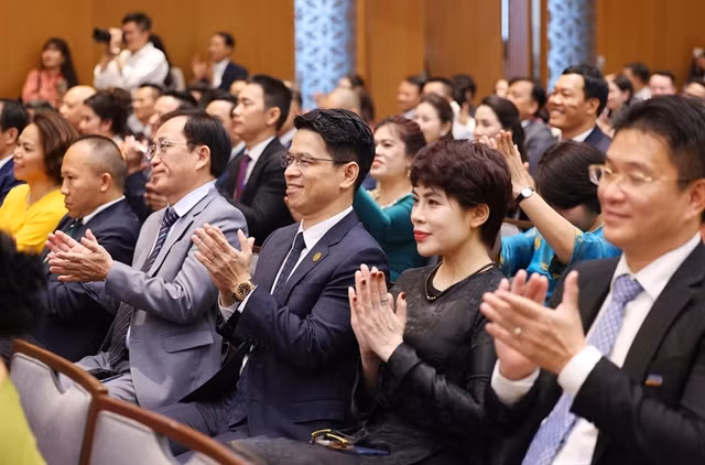 Vietnamese entrepreneurs gather in Hà Nội for a meeting with Prime Minister Phạm Minh Chính late last week in celebration of Vietnam Entrepreneurs’ Day (October 13). — VNA/VNS Photo Dương Giang