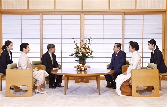NA Chairman Trần Thanh Mẫn and his spouse meet Japanese Emperor Naruhito and Empress Masako. — VNA/VNS Photo Doãn Tấn