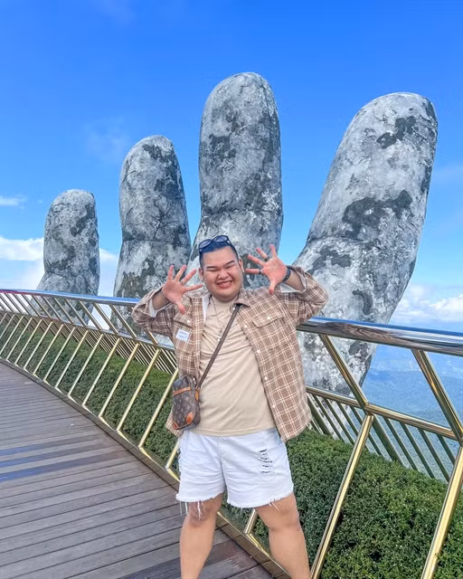 Turk is pictured on the Golden Bridge, a tourist attraction in Đà Nẵng City. — Photo courtesy of Turk
