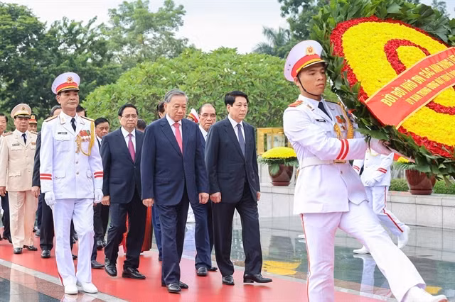 Việt Nam's top leaders on August 17 paid tribute to President Hồ Chí Minh at his mausoleum in Hà Nội on Sunday, on the occasion of the 80th anniversary of the Việt Nam People's Public Security Forces (August 19, 1945 – 2025) and the 20th anniversary of the All-People Security Safeguard Festival (August 19, 2005). — VNA/VNS Photo
