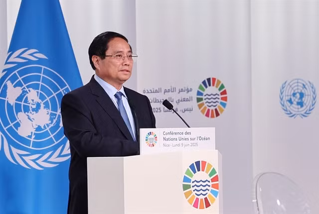 Prime Minister Phạm Minh Chính on June 9 delivered a keynote speech on behalf of the 10 member countries of the Association of Southeast Asian Nations (ASEAN) at the plenary session of the 3rd United Nations Ocean Conference (UNOC 3) in Nice, France. — VNA/VNS Photo